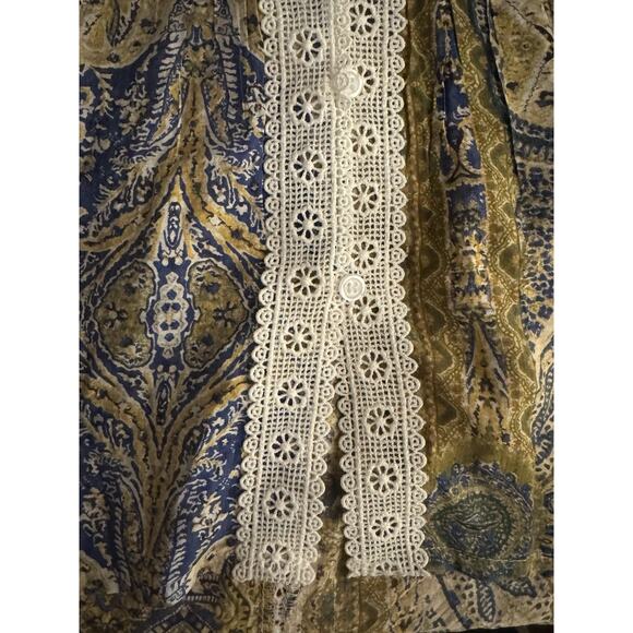 POL Lace Detail Frill Floral V-Neck Mock Neck Sleeveless Top Large Boho Flower - Picture 8 of 13